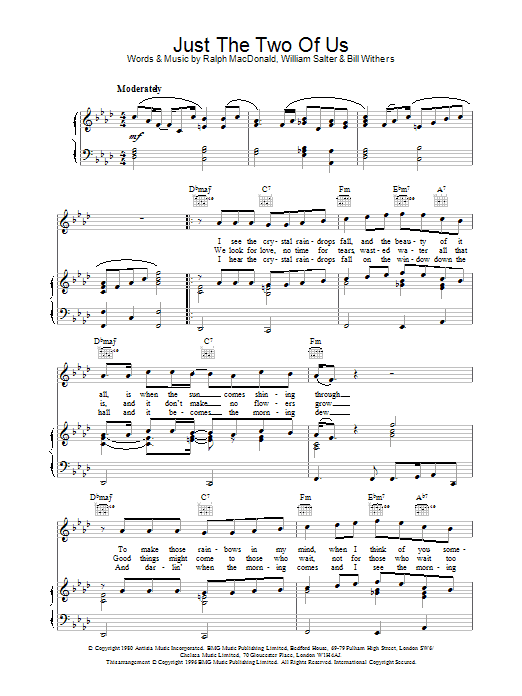 Grover Washington Jr. feat. Bill Withers Just The Two Of Us sheet music notes and chords arranged for Piano Chords/Lyrics