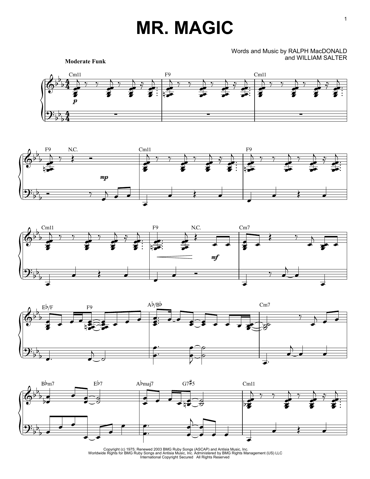 Grover Washington Jr. Mr. Magic sheet music notes and chords arranged for Piano Solo