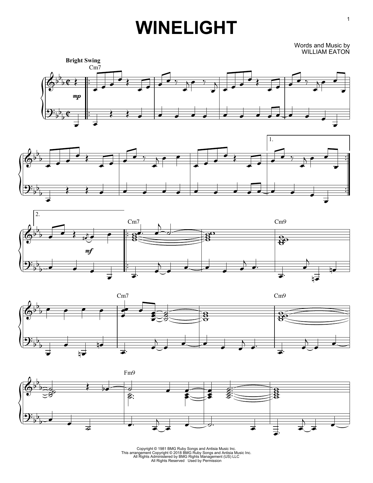 Grover Washington, Jr. Winelight sheet music notes and chords arranged for Piano Solo