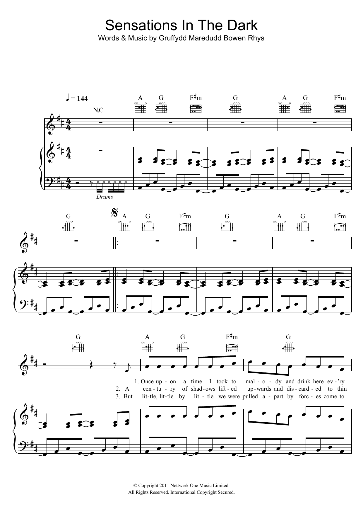 Gruff Rhys Sensations In The Dark sheet music notes and chords arranged for Piano, Vocal & Guitar Chords