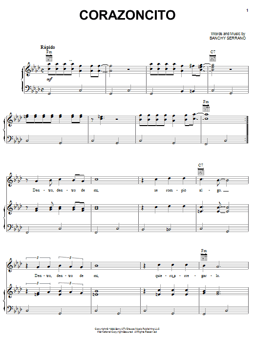 Grupo Mania Corazoncito sheet music notes and chords arranged for Piano, Vocal & Guitar Chords (Right-Hand Melody)