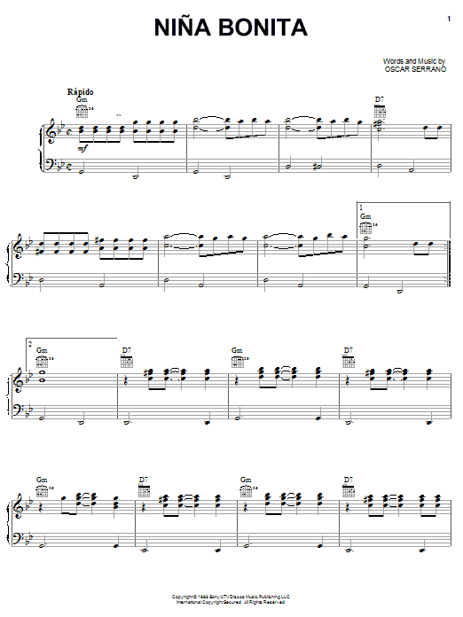 Grupo Mania Nina Bonita sheet music notes and chords arranged for Piano, Vocal & Guitar Chords (Right-Hand Melody)