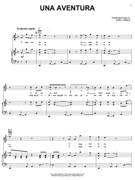 Grupo Niche Una Aventura sheet music notes and chords arranged for Piano, Vocal & Guitar Chords (Right-Hand Melody)