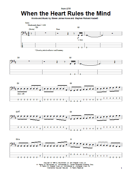 GTR When The Heart Rules The Mind sheet music notes and chords arranged for Bass Guitar Tab