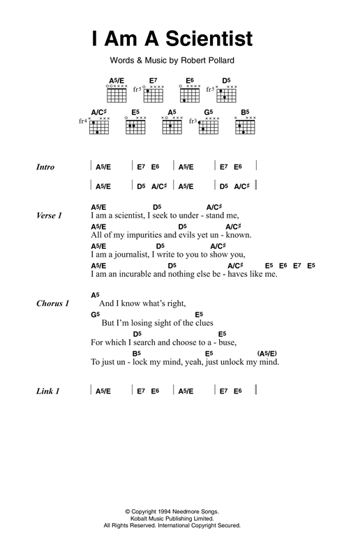 Guided By Voices I Am A Scientist sheet music notes and chords arranged for Guitar Chords/Lyrics
