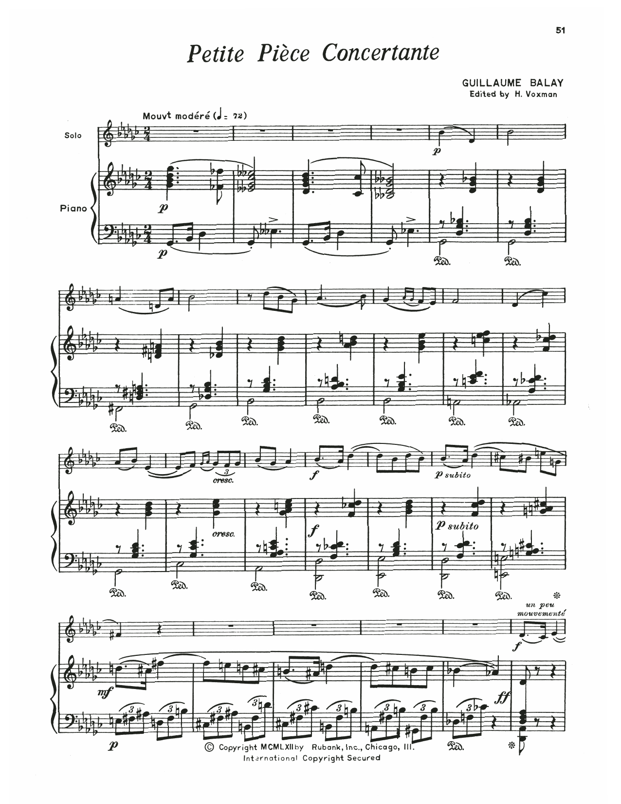 Guillaume Balay Petite Piece Concertante sheet music notes and chords arranged for Trumpet and Piano