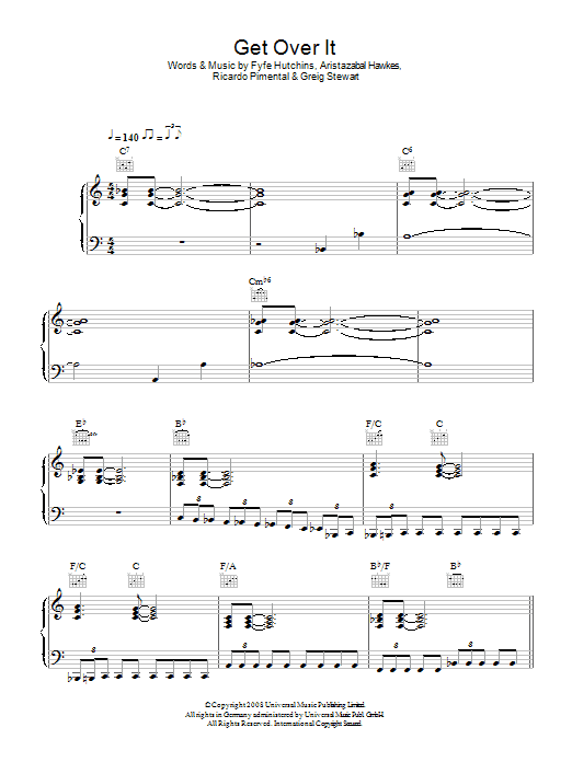 Guillemots Get Over It sheet music notes and chords arranged for Piano, Vocal & Guitar Chords