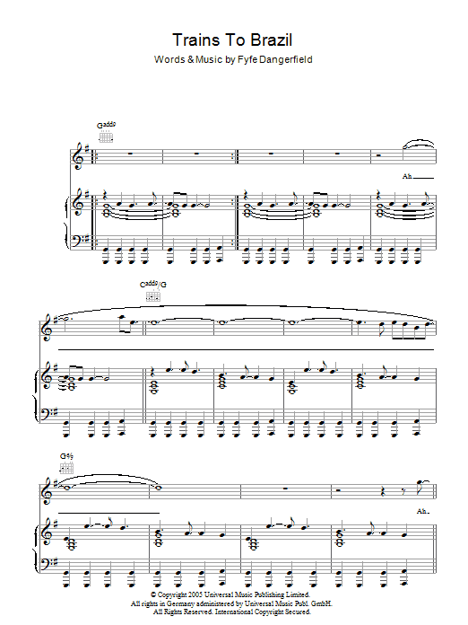 Guillemots Trains To Brazil sheet music notes and chords arranged for Piano, Vocal & Guitar Chords