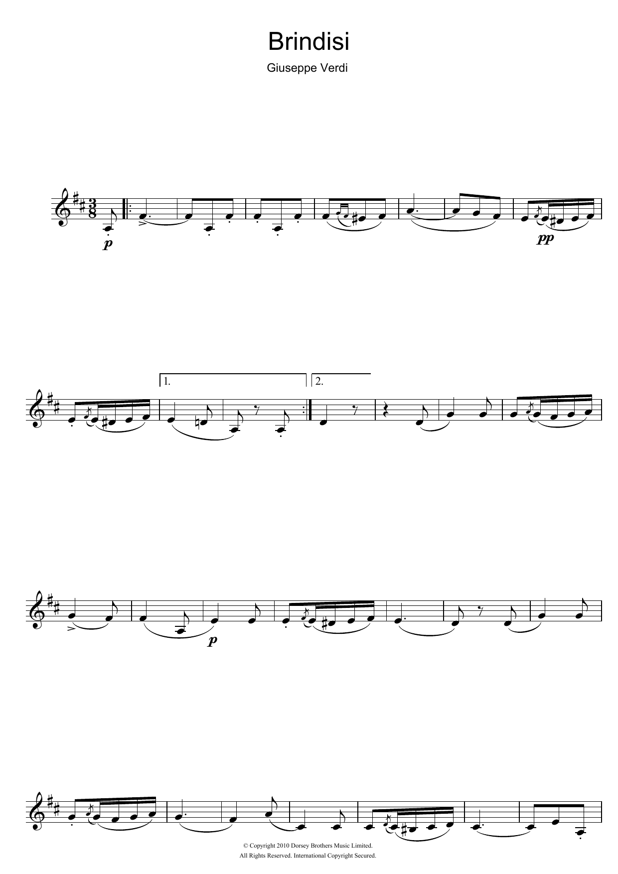 Guiseppe Verdi Brindisi (from La Traviata) sheet music notes and chords arranged for Clarinet Solo