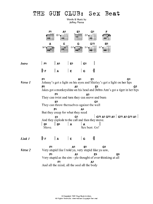 The Gun Club Sex Beat sheet music notes and chords arranged for Guitar Chords/Lyrics