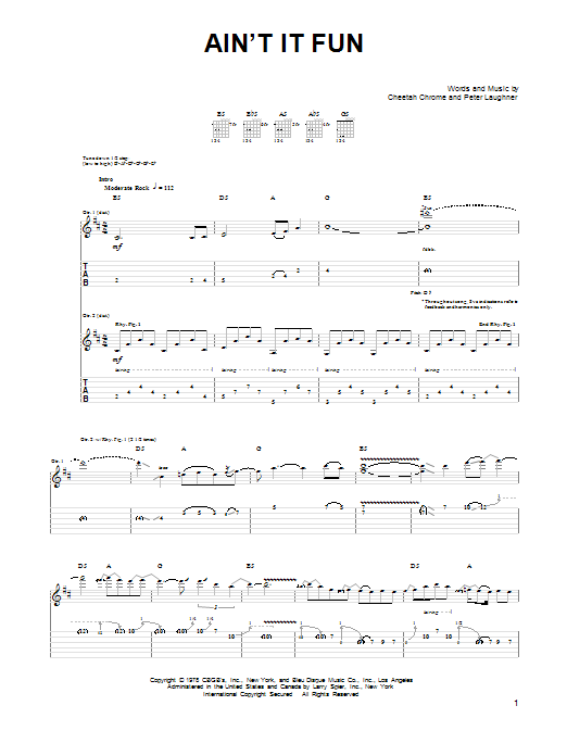 Guns N' Roses Ain't It Fun sheet music notes and chords arranged for Guitar Tab