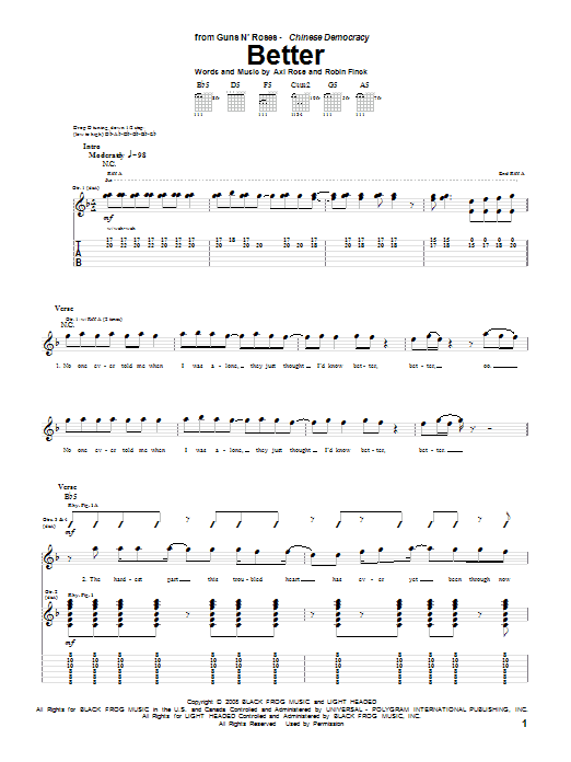 Guns N' Roses Better sheet music notes and chords arranged for Guitar Tab