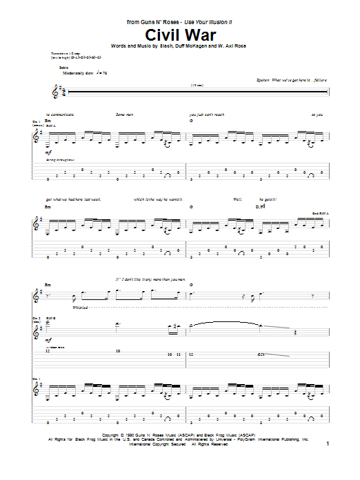 Guns N' Roses Civil War sheet music notes and chords arranged for Guitar Tab