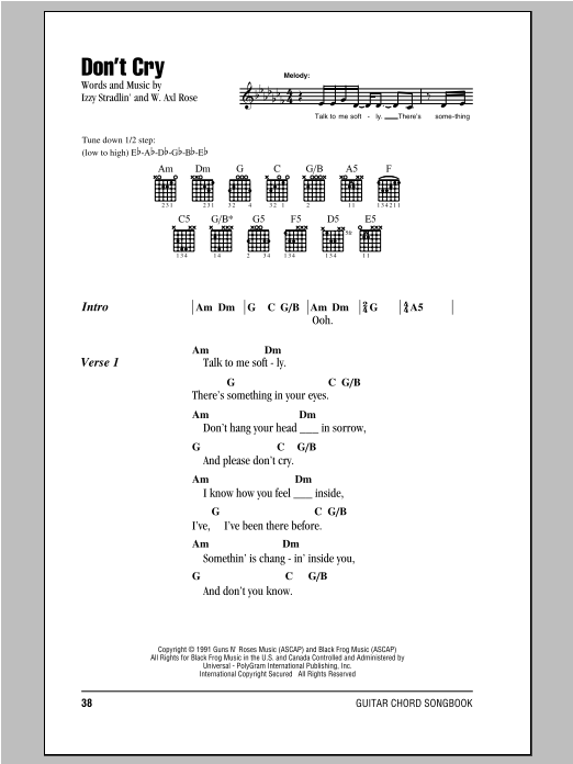 Guns N' Roses Don't Cry sheet music notes and chords arranged for Guitar Tab (Single Guitar)