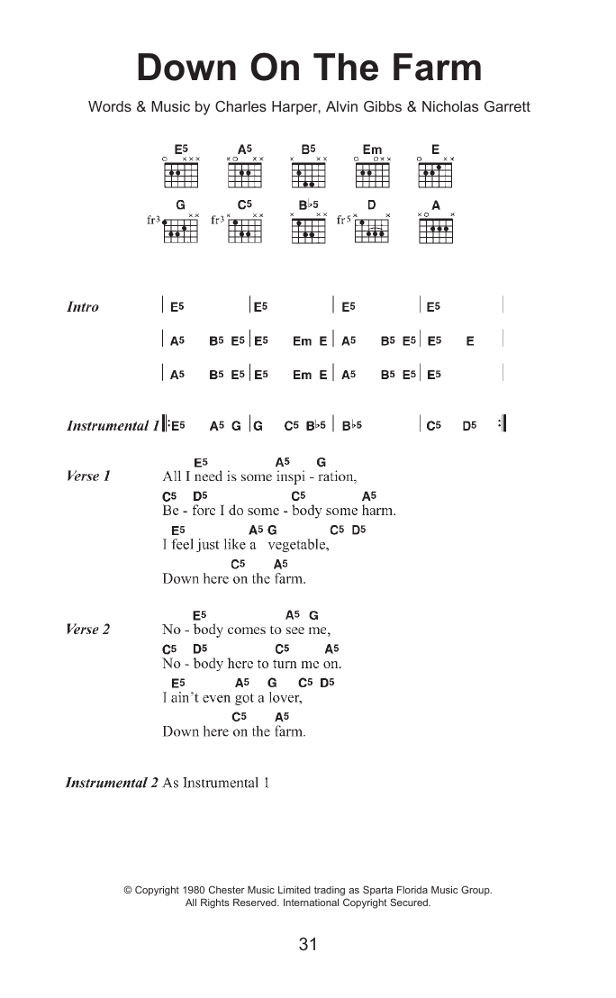 Guns N' Roses Down On The Farm sheet music notes and chords arranged for Guitar Chords/Lyrics