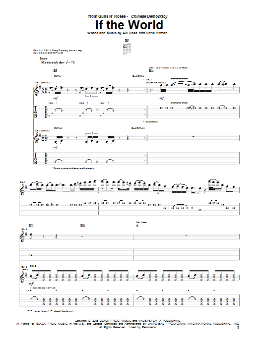 Guns N' Roses If The World sheet music notes and chords arranged for Guitar Tab