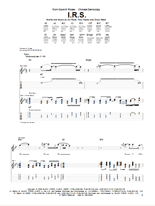 Guns N' Roses I.R.S. sheet music notes and chords arranged for Guitar Tab