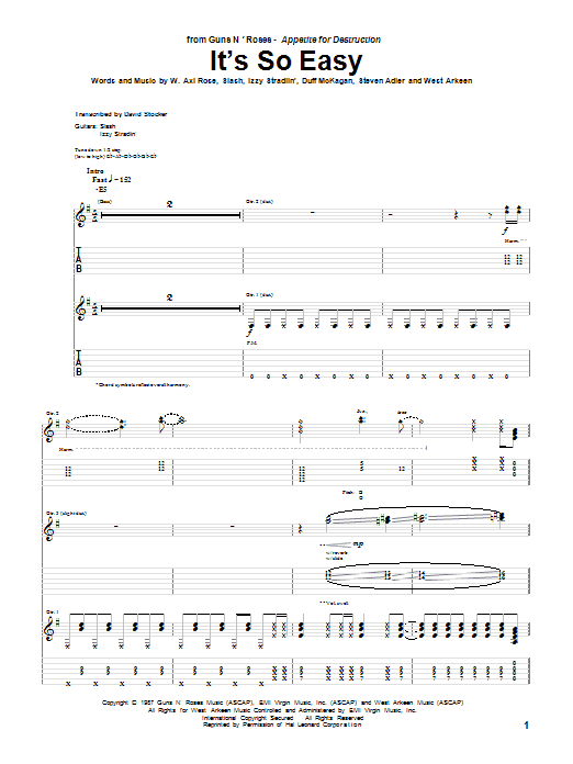 Guns N' Roses It's So Easy sheet music notes and chords arranged for Guitar Tab (Single Guitar)