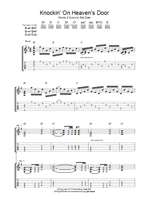 Guns N' Roses Knockin' On Heaven's Door sheet music notes and chords arranged for Guitar Tab