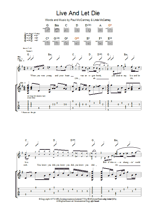 Guns N' Roses Live And Let Die sheet music notes and chords arranged for Guitar Tab