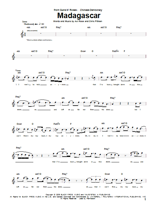Guns N' Roses Madagascar sheet music notes and chords arranged for Guitar Tab
