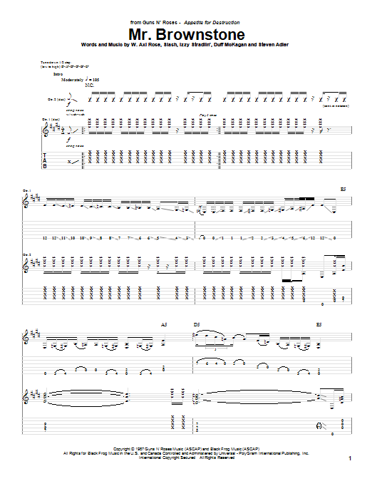 Guns N' Roses Mr. Brownstone sheet music notes and chords arranged for Guitar Tab (Single Guitar)
