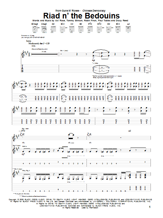Guns N' Roses Riad N' The Bedouins sheet music notes and chords arranged for Guitar Tab