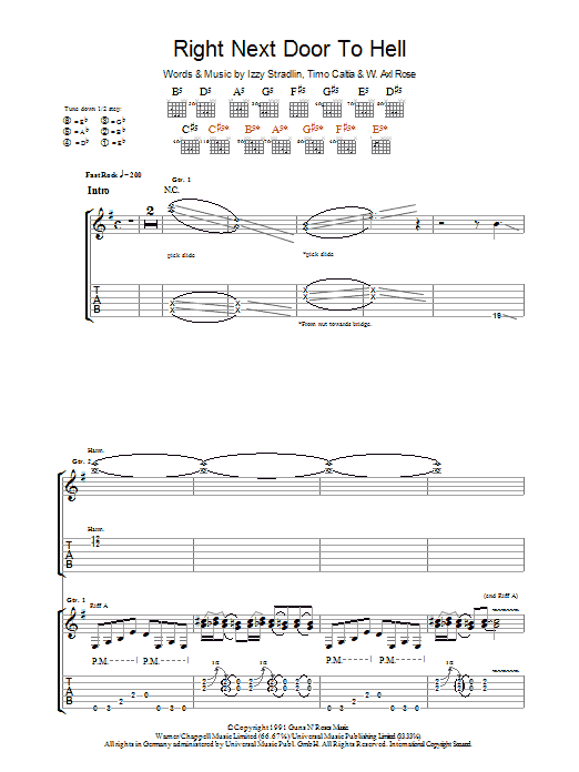 Guns N' Roses Right Next Door To Hell sheet music notes and chords arranged for Guitar Chords/Lyrics