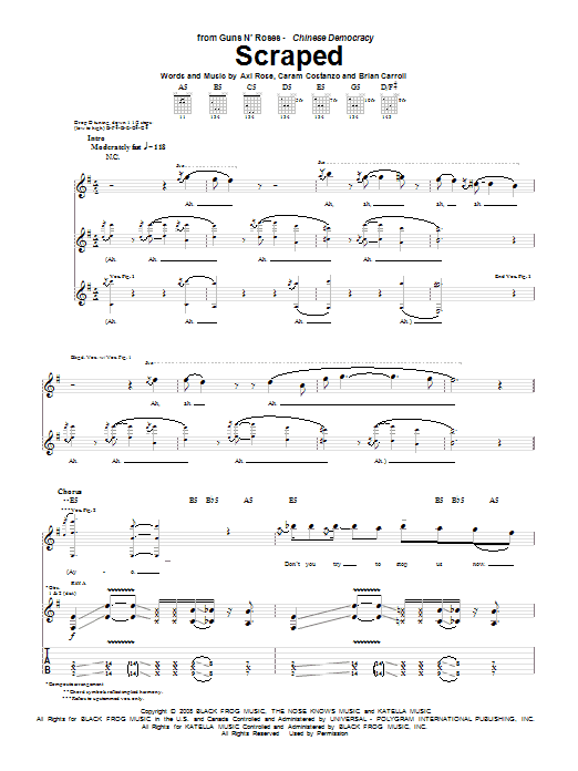 Guns N' Roses Scraped sheet music notes and chords arranged for Guitar Tab