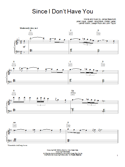 Guns N' Roses Since I Don't Have You sheet music notes and chords arranged for Piano, Vocal & Guitar Chords (Right-Hand Melody)