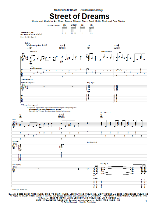 Guns N' Roses Street Of Dreams sheet music notes and chords arranged for Guitar Tab
