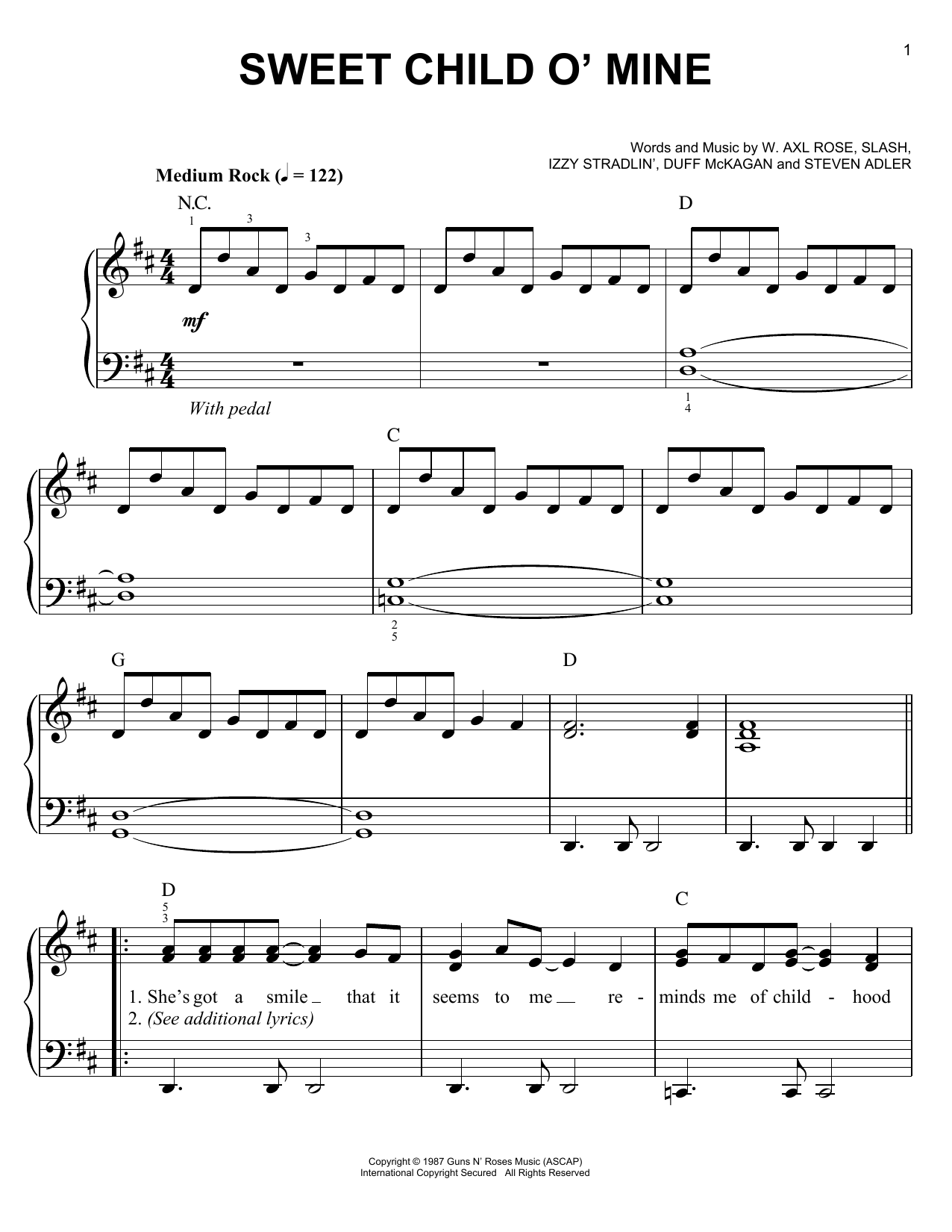 Guns N' Roses Sweet Child O' Mine sheet music notes and chords arranged for Guitar Tab