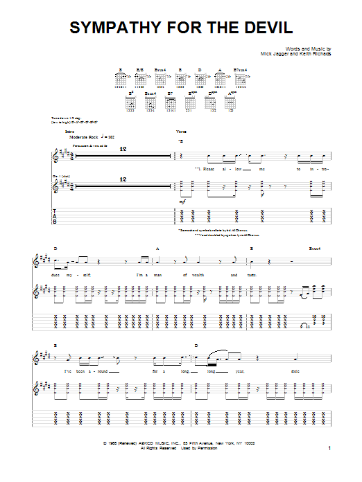 Guns N' Roses Sympathy For The Devil sheet music notes and chords arranged for Guitar Tab