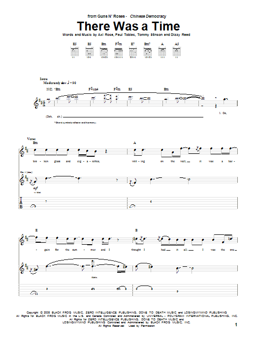 Guns N' Roses There Was A Time sheet music notes and chords arranged for Guitar Tab