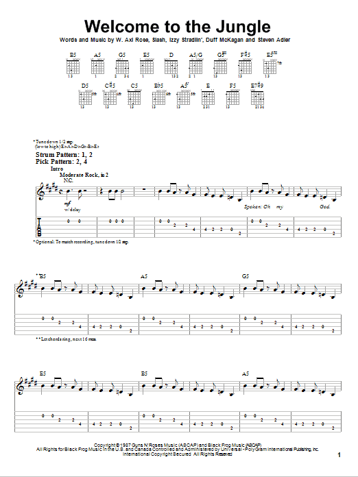Guns N' Roses Welcome To The Jungle sheet music notes and chords arranged for Bass Guitar Tab