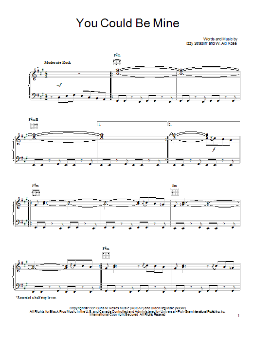 Guns N' Roses You Could Be Mine sheet music notes and chords arranged for Guitar Tab (Single Guitar)