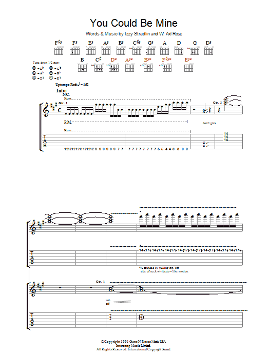 Guns N' Roses You Could Be Mine sheet music notes and chords arranged for Guitar Tab