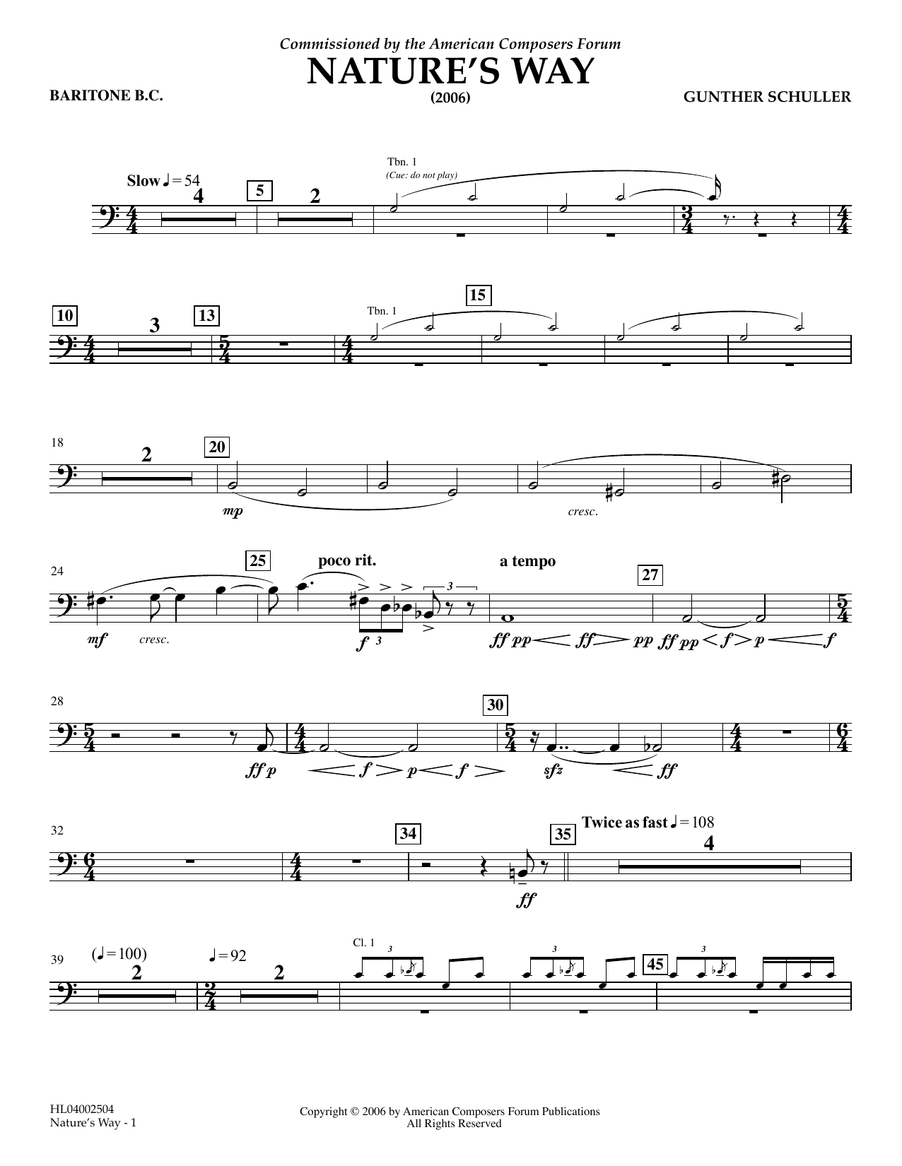Gunther Schuller Nature's Way - Baritone B.C. sheet music notes and chords arranged for Concert Band