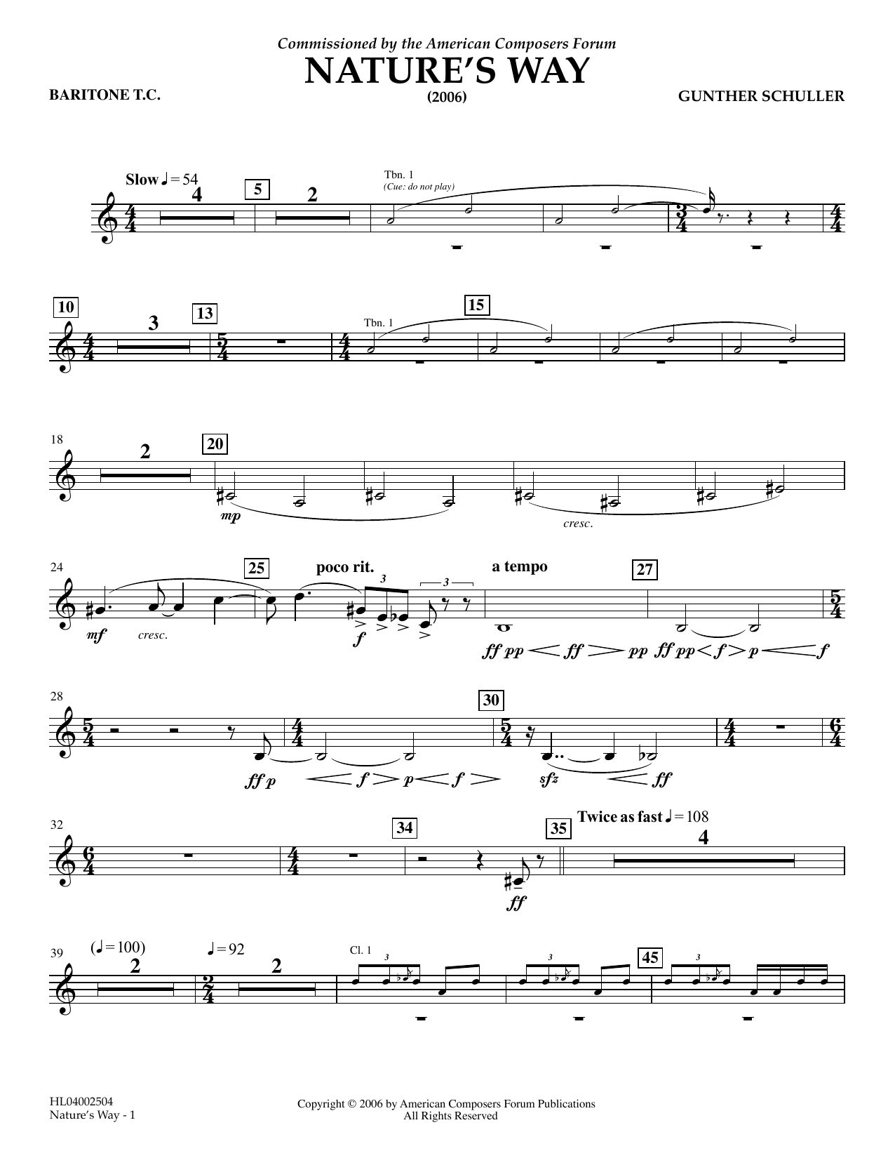 Gunther Schuller Nature's Way - Baritone T.C. sheet music notes and chords arranged for Concert Band