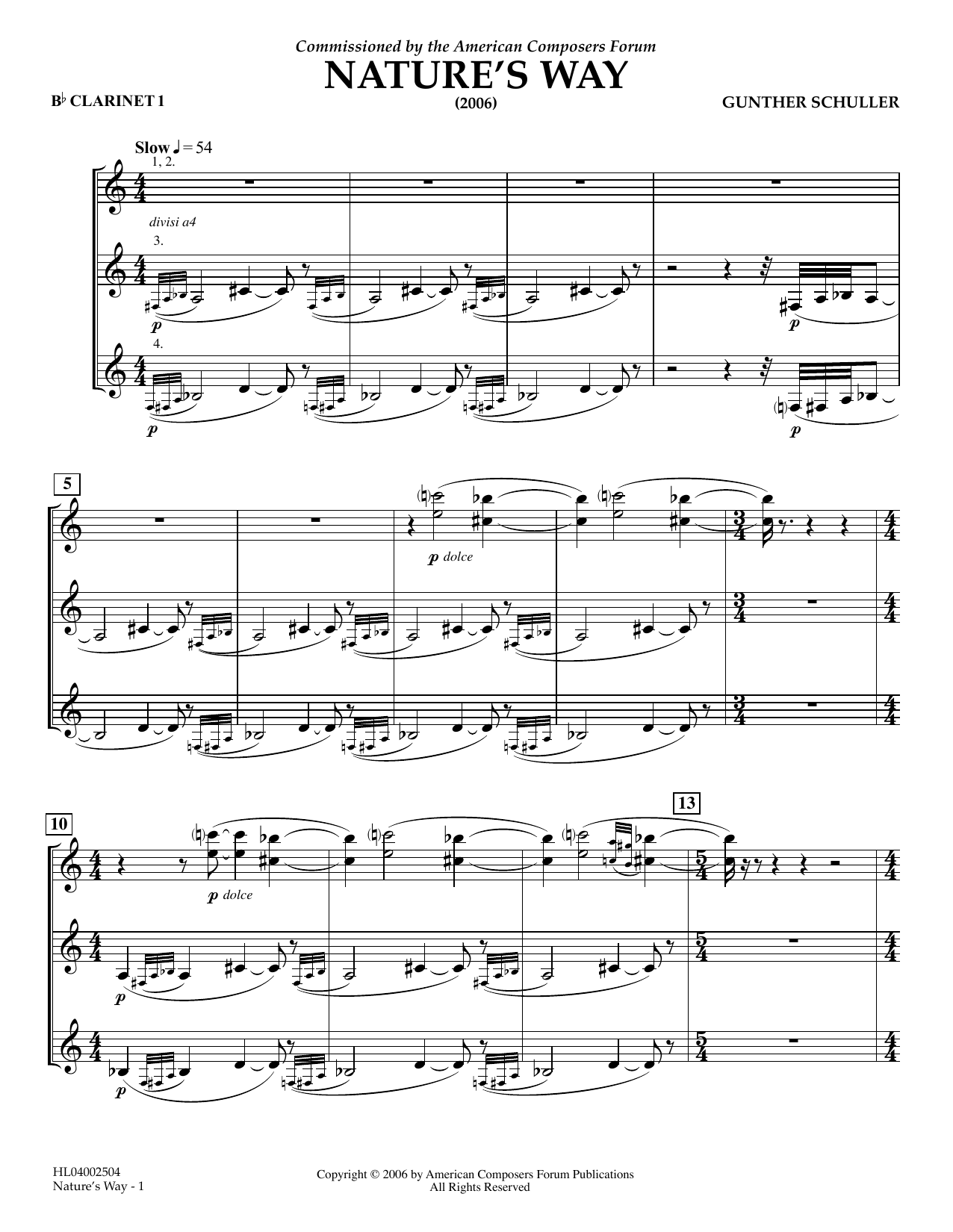 Gunther Schuller Nature's Way - Bb Clarinet 1 sheet music notes and chords arranged for Concert Band