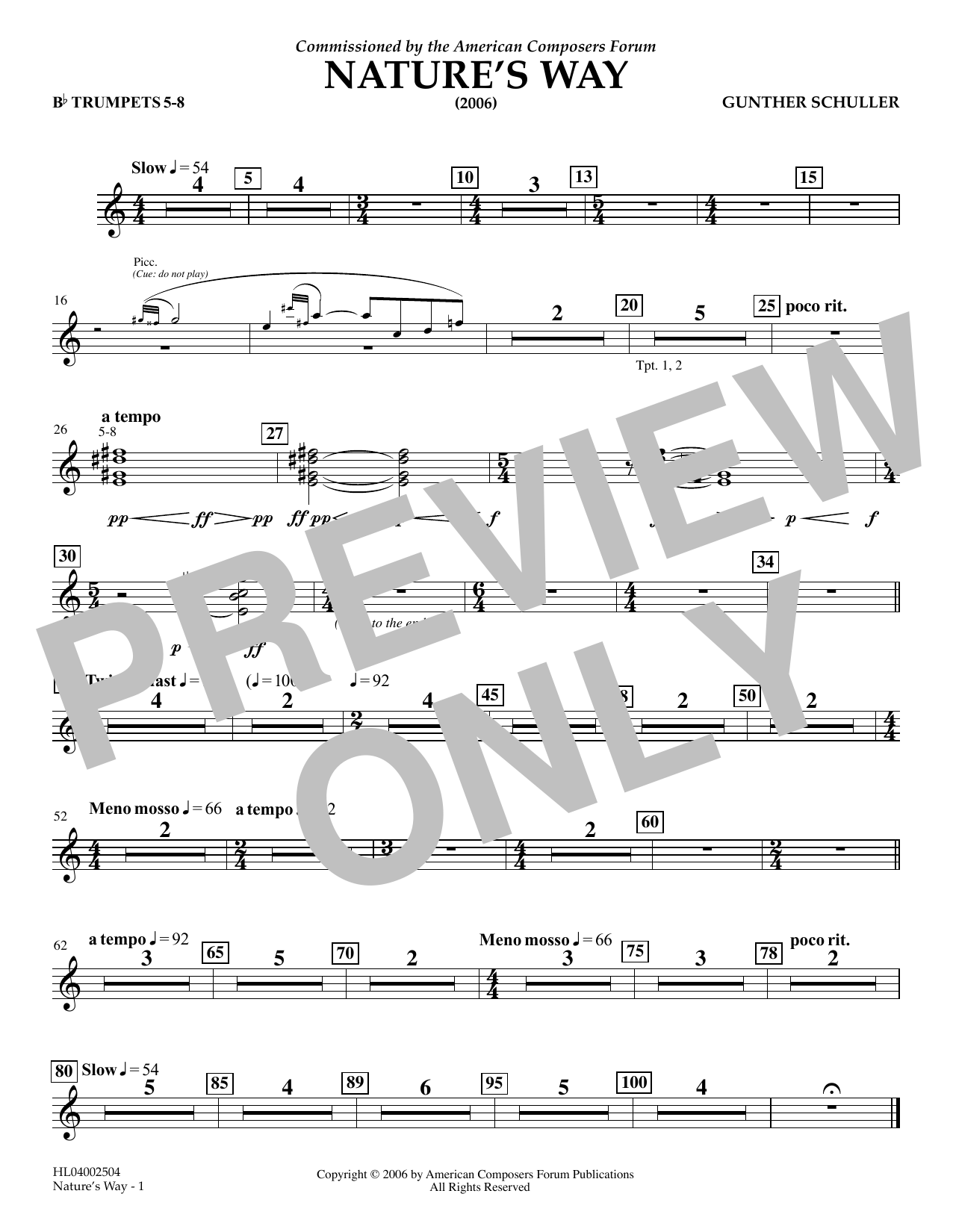 Gunther Schuller Nature's Way - Bb Trumpet 5,6,7,8 sheet music notes and chords arranged for Concert Band