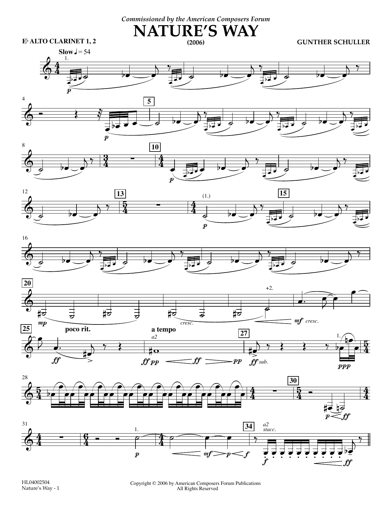 Gunther Schuller Nature's Way - Eb Alto Clarinet 1,2 sheet music notes and chords arranged for Concert Band