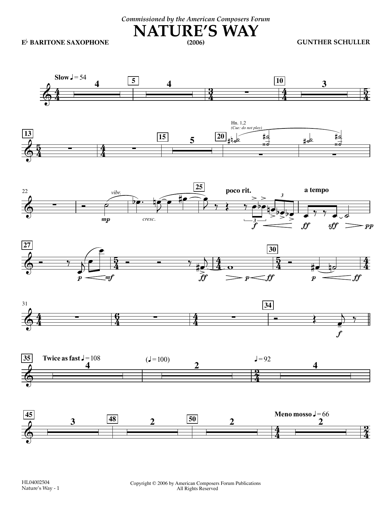 Gunther Schuller Nature's Way - Eb Baritone Saxophone sheet music notes and chords arranged for Concert Band