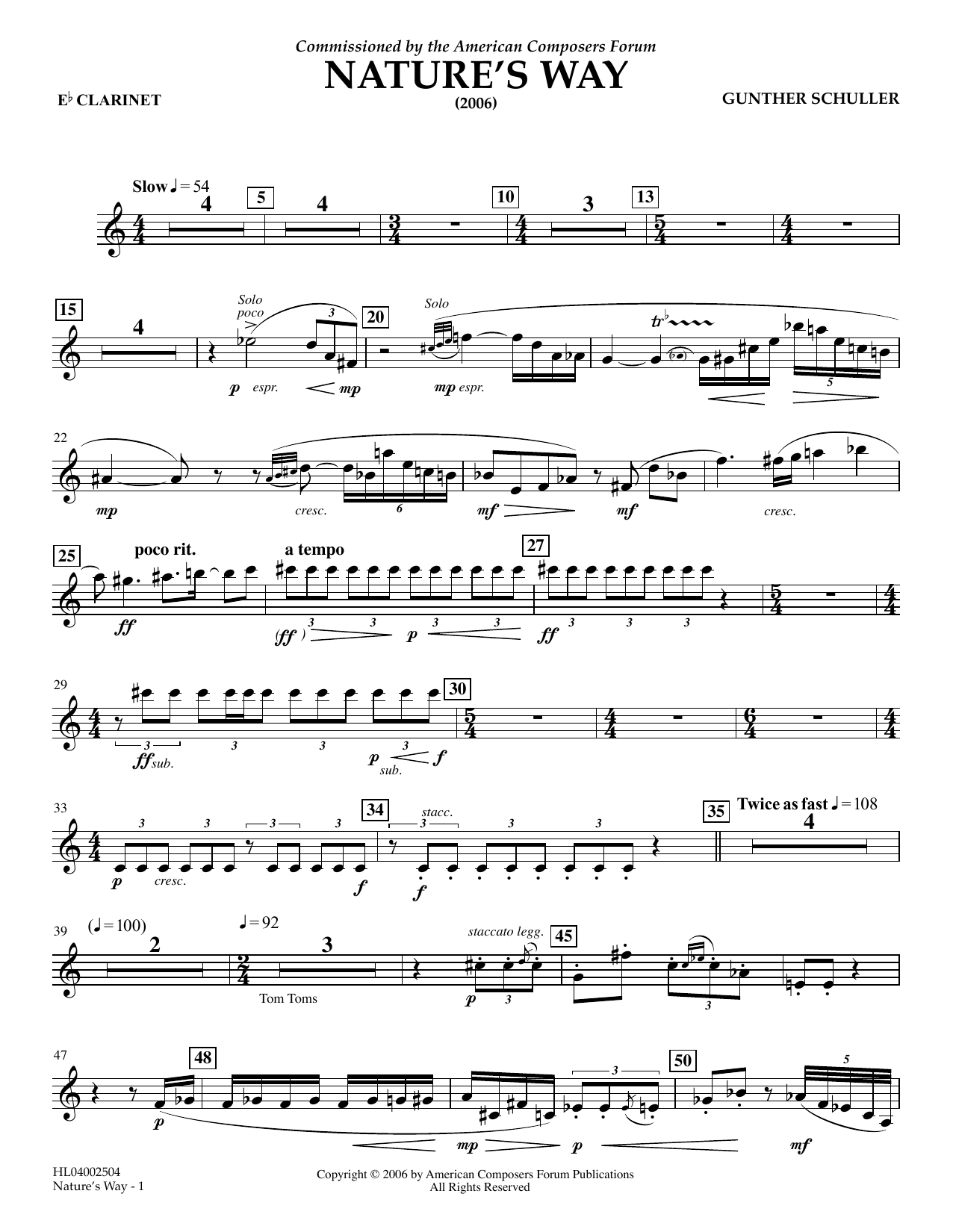 Gunther Schuller Nature's Way - Eb Clarinet sheet music notes and chords arranged for Concert Band