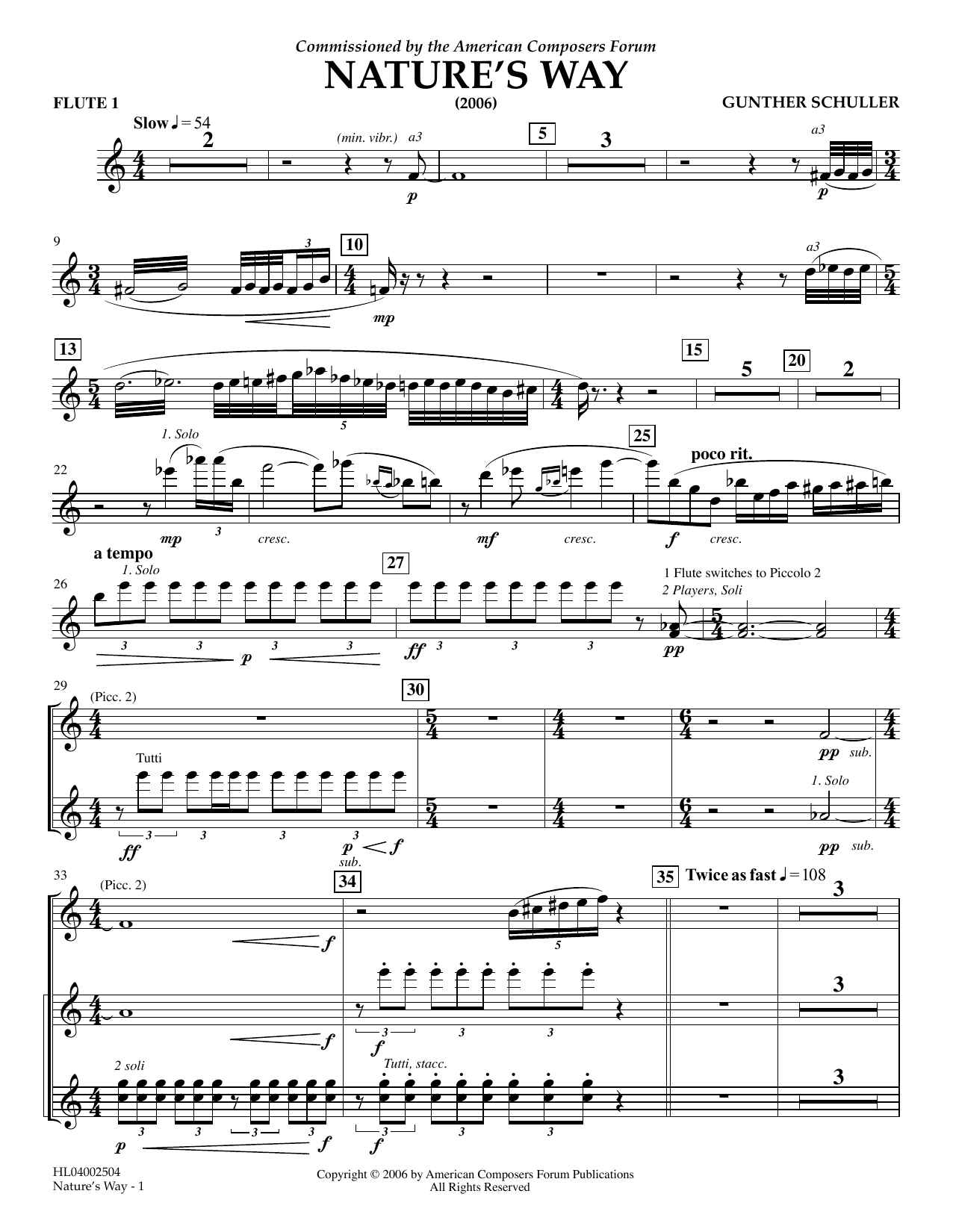 Gunther Schuller Nature's Way - Flute 1 sheet music notes and chords arranged for Concert Band