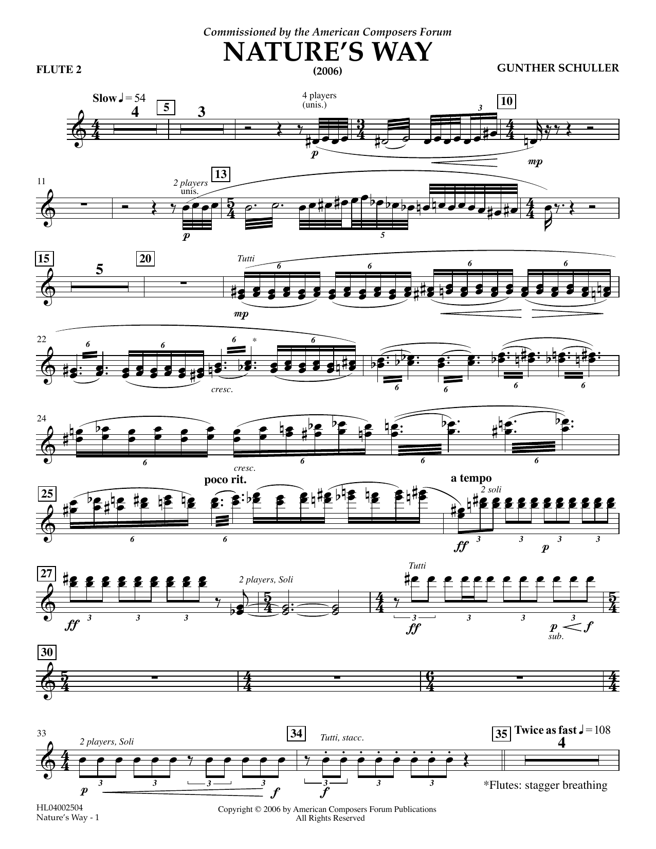 Gunther Schuller Nature's Way - Flute 2 sheet music notes and chords arranged for Concert Band