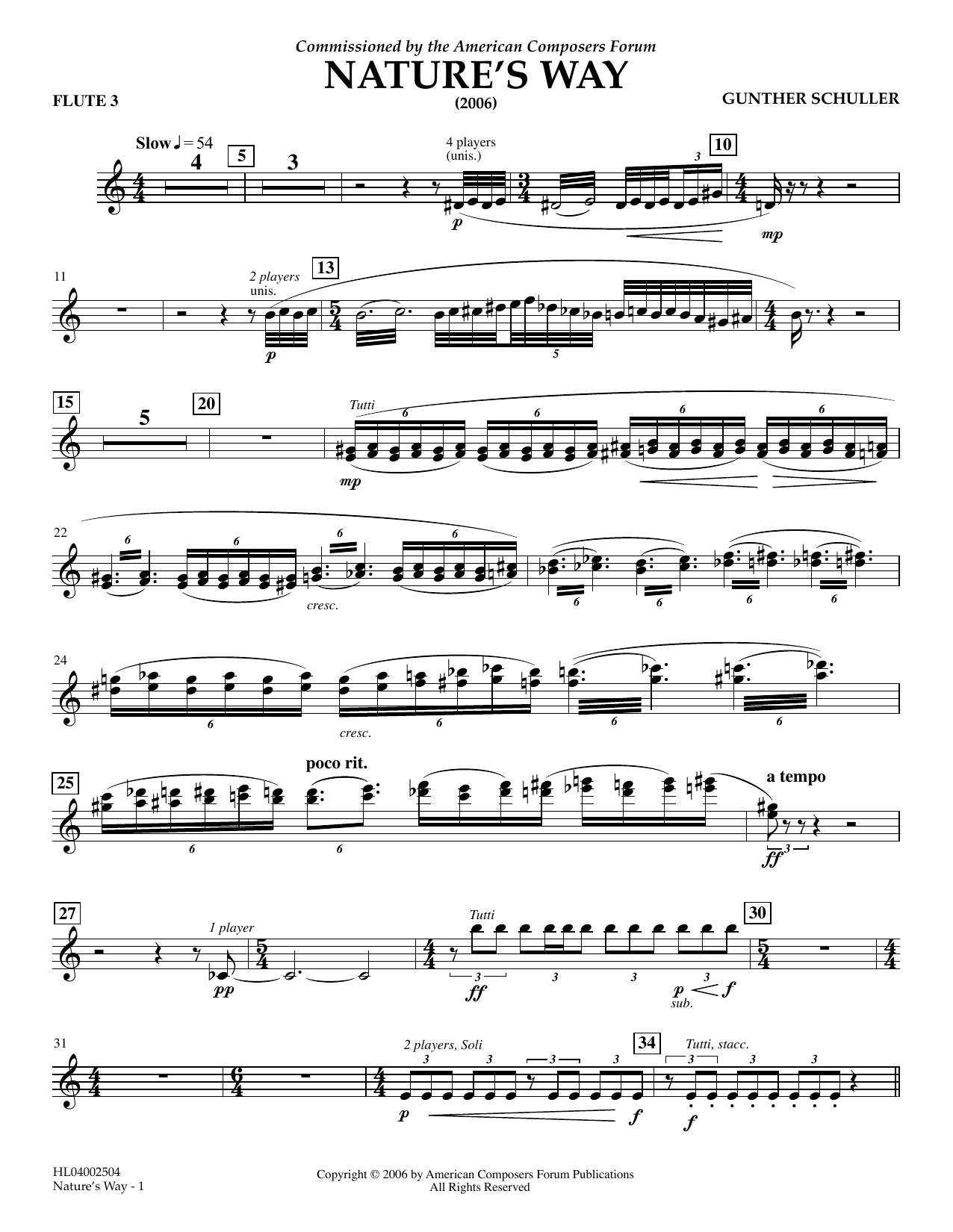 Gunther Schuller Nature's Way - Flute 3 sheet music notes and chords arranged for Concert Band