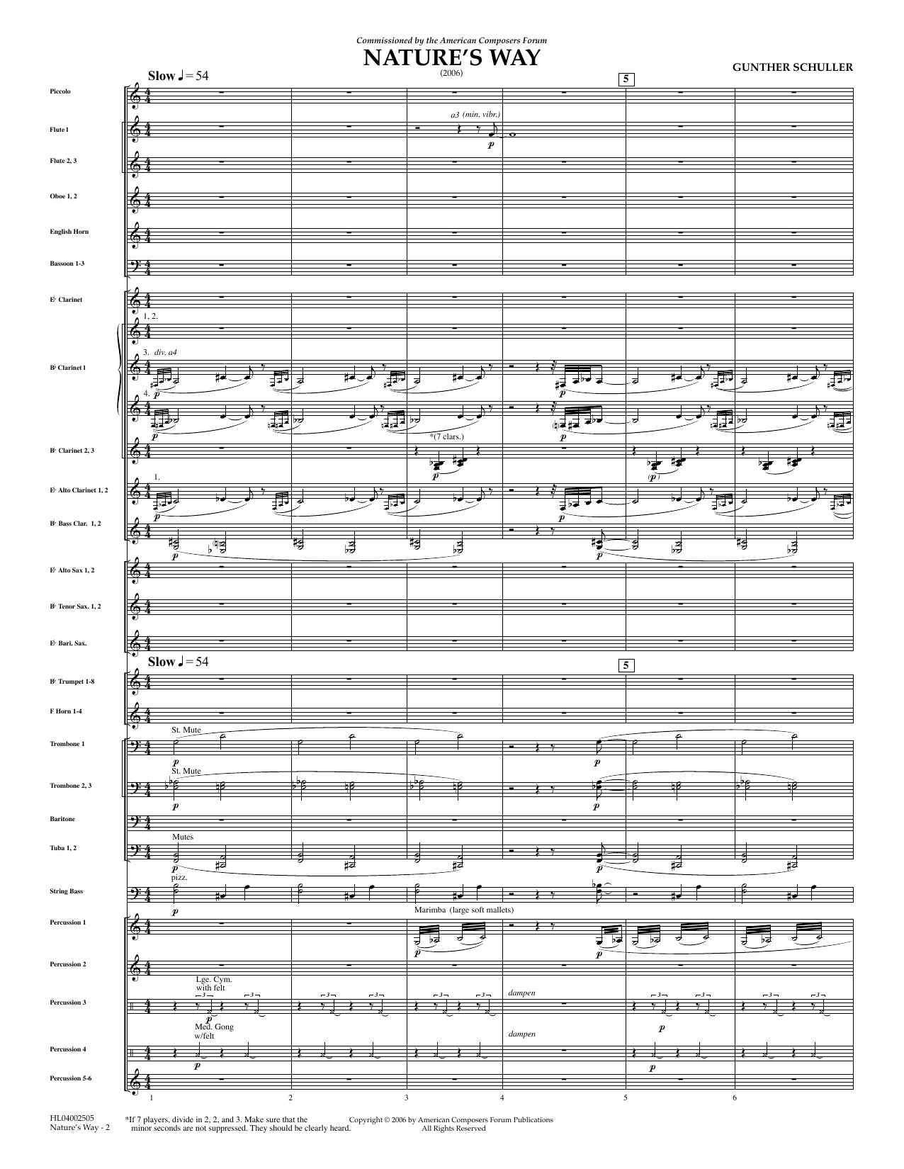 Gunther Schuller Nature's Way - Full Score sheet music notes and chords arranged for Concert Band