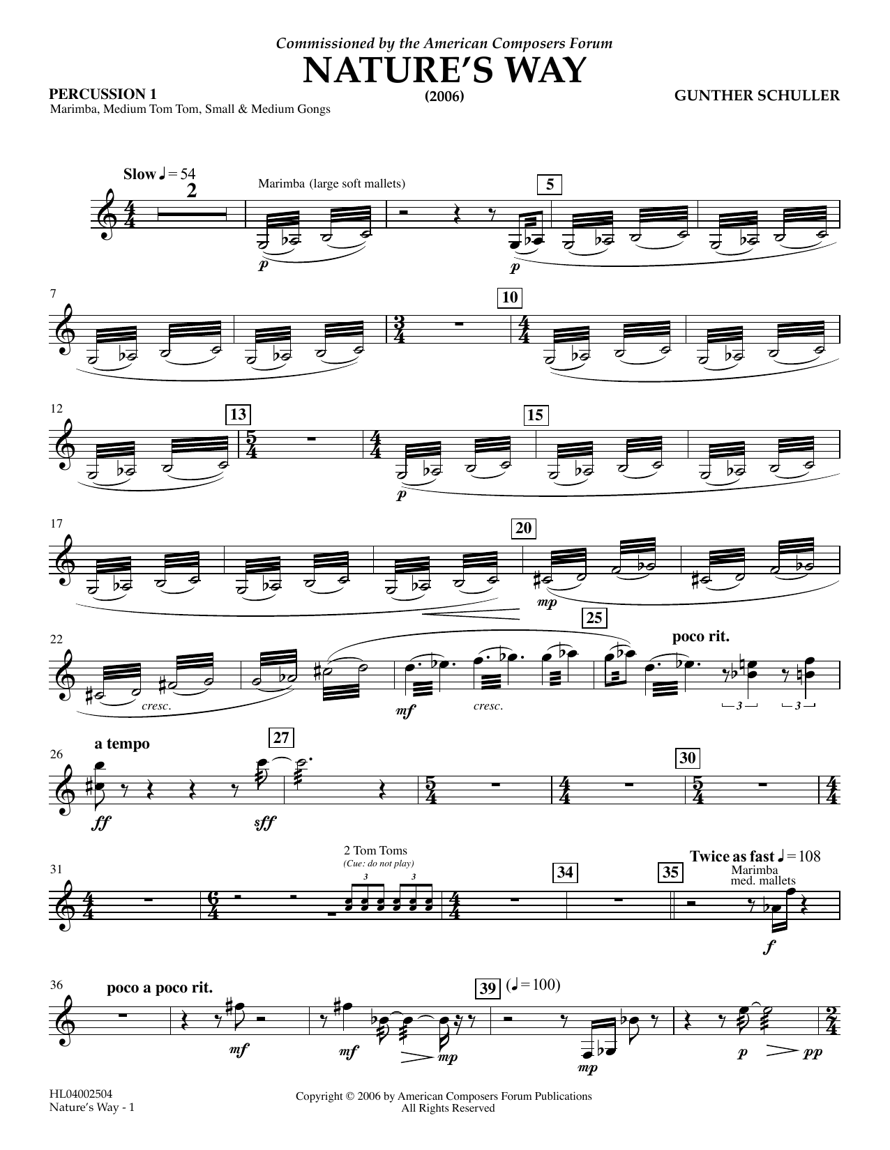 Gunther Schuller Nature's Way - Percussion 1 sheet music notes and chords arranged for Concert Band