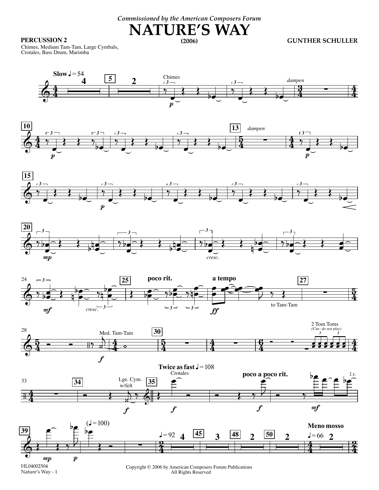 Gunther Schuller Nature's Way - Percussion 2 sheet music notes and chords arranged for Concert Band